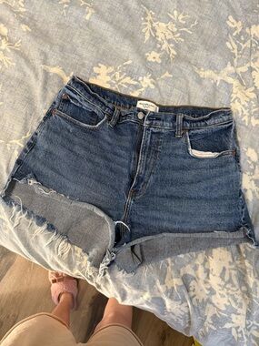 Abercrombie & Fitch Dark Blue Distressed Denim Shorts